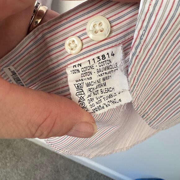 Billy Reid Red & Blue Striped Button Down Shirt Slim Fit Size Medium - Picture 7 of 8